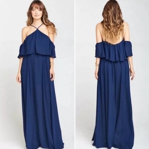 NWT Show me your Mumu Rebecca Ruffle maxi dress in rich navy crisp size: S - Picture 1 of 16
